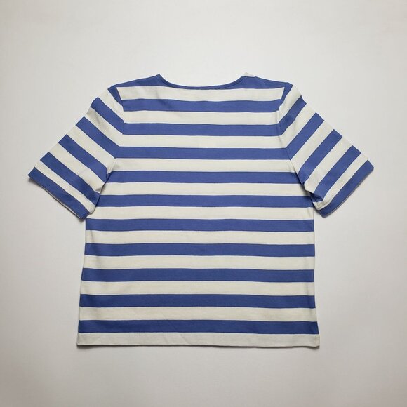 J.Crew Factory Short-Sleeve Striped Button-Shoulder Tee Women's Small Peri Blue - Picture 15 of 16